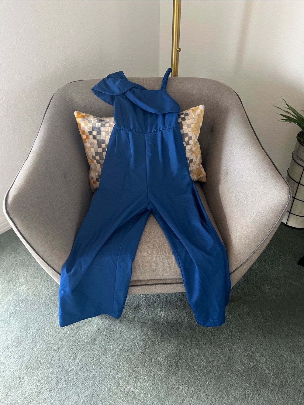 Habitual Royal Blue One-Shoulder Wide-Leg Jumpsuit